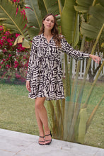 Load image into Gallery viewer, Lainey Button Front Black/White Print Smock Dress