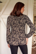 Load image into Gallery viewer, Kathleen Pleated Black/Cream Tie Neck Shirt