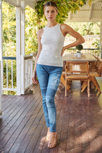 Load image into Gallery viewer, Patched Knee Blue Denim Stretch Jean