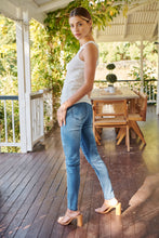 Load image into Gallery viewer, Patched Knee Blue Denim Stretch Jean
