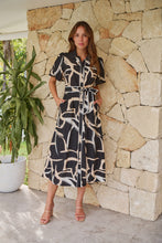 Load image into Gallery viewer, Aleeha Beige/Black/White Print Midi Collared Dress