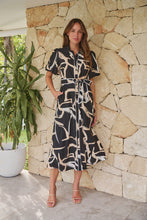 Load image into Gallery viewer, Aleeha Beige/Black/White Print Midi Collared Dress