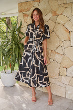 Load image into Gallery viewer, Aleeha Beige/Black/White Print Midi Collared Dress