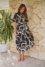 Load image into Gallery viewer, Aleeha Beige/Black/White Print Midi Collared Dress