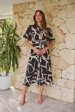 Load image into Gallery viewer, Aleeha Beige/Black/White Print Midi Collared Dress