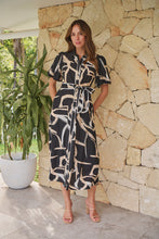 Load image into Gallery viewer, Aleeha Beige/Black/White Print Midi Collared Dress