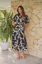 Load image into Gallery viewer, Aleeha Beige/Black/White Print Midi Collared Dress