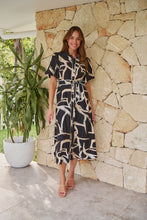 Load image into Gallery viewer, Aleeha Beige/Black/White Print Midi Collared Dress