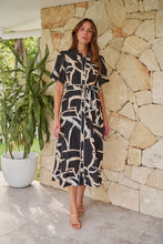 Load image into Gallery viewer, Aleeha Beige/Black/White Print Midi Collared Dress