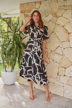 Load image into Gallery viewer, Aleeha Beige/Black/White Print Midi Collared Dress