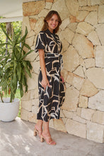 Load image into Gallery viewer, Aleeha Beige/Black/White Print Midi Collared Dress