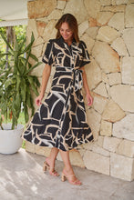 Load image into Gallery viewer, Aleeha Beige/Black/White Print Midi Collared Dress