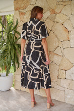 Load image into Gallery viewer, Aleeha Beige/Black/White Print Midi Collared Dress