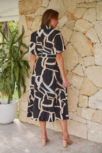 Load image into Gallery viewer, Aleeha Beige/Black/White Print Midi Collared Dress