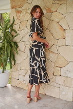 Load image into Gallery viewer, Aleeha Beige/Black/White Print Midi Collared Dress