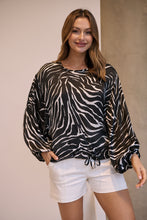 Load image into Gallery viewer, Riva Black/White Print Long Sleeve Drawstring Top