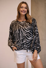 Load image into Gallery viewer, Riva Black/White Print Long Sleeve Drawstring Top
