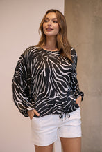 Load image into Gallery viewer, Riva Black/White Print Long Sleeve Drawstring Top