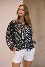 Load image into Gallery viewer, Riva Black/White Print Long Sleeve Drawstring Top
