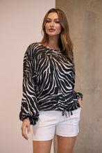 Load image into Gallery viewer, Riva Black/White Print Long Sleeve Drawstring Top
