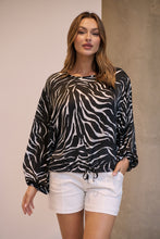 Load image into Gallery viewer, Riva Black/White Print Long Sleeve Drawstring Top