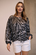 Load image into Gallery viewer, Riva Black/White Print Long Sleeve Drawstring Top