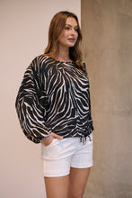 Load image into Gallery viewer, Riva Black/White Print Long Sleeve Drawstring Top