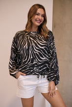 Load image into Gallery viewer, Riva Black/White Print Long Sleeve Drawstring Top