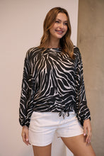 Load image into Gallery viewer, Riva Black/White Print Long Sleeve Drawstring Top