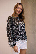 Load image into Gallery viewer, Riva Black/White Print Long Sleeve Drawstring Top