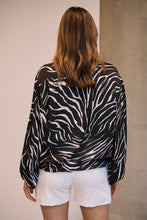 Load image into Gallery viewer, Riva Black/White Print Long Sleeve Drawstring Top
