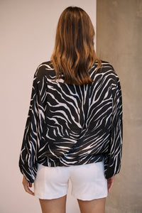 Riva Black/White Print Long Sleeve Drawstring Top