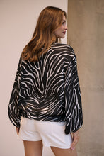 Load image into Gallery viewer, Riva Black/White Print Long Sleeve Drawstring Top