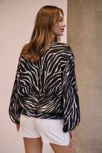 Load image into Gallery viewer, Riva Black/White Print Long Sleeve Drawstring Top