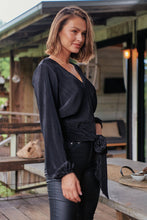 Load image into Gallery viewer, Parvatti Black Pleated Long Sleeve Top