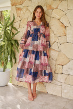 Load image into Gallery viewer, Autumn Navy/Wine Bandana Paisley Print Long Sleeve Dress