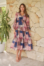 Load image into Gallery viewer, Autumn Navy/Wine Bandana Paisley Print Long Sleeve Dress