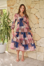 Load image into Gallery viewer, Autumn Navy/Wine Bandana Paisley Print Long Sleeve Dress