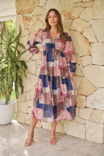 Load image into Gallery viewer, Autumn Navy/Wine Bandana Paisley Print Long Sleeve Dress