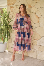 Load image into Gallery viewer, Autumn Navy/Wine Bandana Paisley Print Long Sleeve Dress