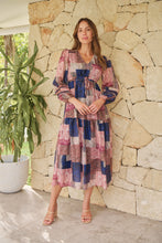 Load image into Gallery viewer, Autumn Navy/Wine Bandana Paisley Print Long Sleeve Dress