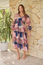 Load image into Gallery viewer, Autumn Navy/Wine Bandana Paisley Print Long Sleeve Dress