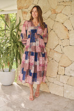 Load image into Gallery viewer, Autumn Navy/Wine Bandana Paisley Print Long Sleeve Dress