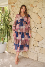 Load image into Gallery viewer, Autumn Navy/Wine Bandana Paisley Print Long Sleeve Dress