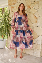 Load image into Gallery viewer, Autumn Navy/Wine Bandana Paisley Print Long Sleeve Dress