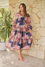 Load image into Gallery viewer, Autumn Navy/Wine Bandana Paisley Print Long Sleeve Dress