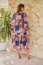 Load image into Gallery viewer, Autumn Navy/Wine Bandana Paisley Print Long Sleeve Dress