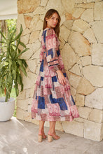 Load image into Gallery viewer, Autumn Navy/Wine Bandana Paisley Print Long Sleeve Dress