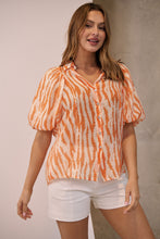 Load image into Gallery viewer, Abigail Puff Sleeve Orange Zebra Print Blouse
