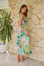 Load image into Gallery viewer, Candice Green/Teal/Pink Print Sleeveless High Neck Evening Dress